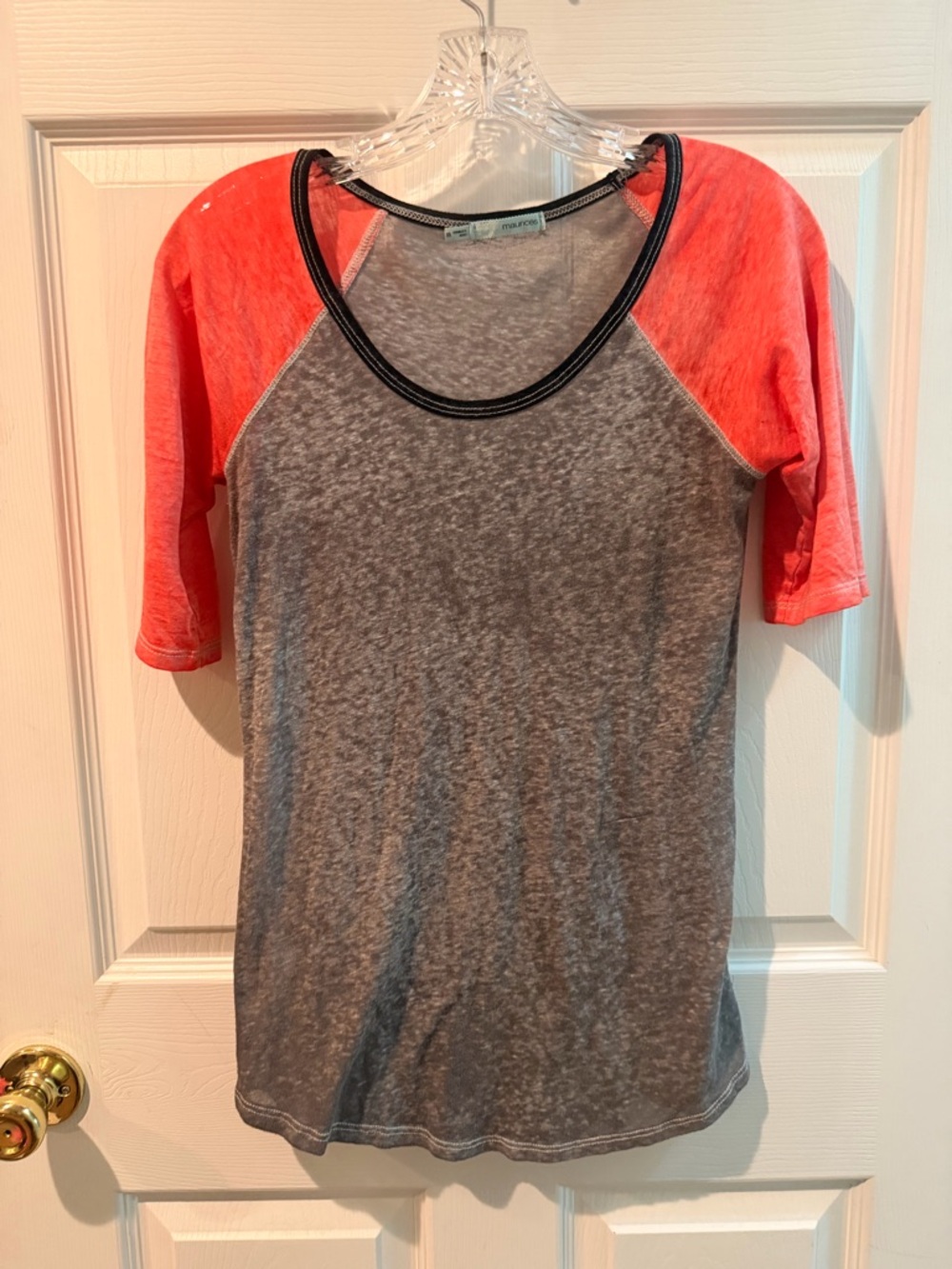 Maurices Gray Tee with Coral Raglan Sleeves